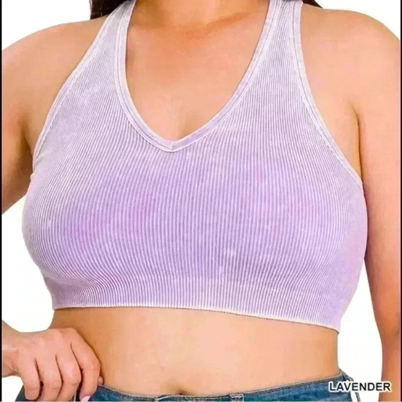 Zenana Stone Washed Lavender Bra/Brami - Picture 1 of 6